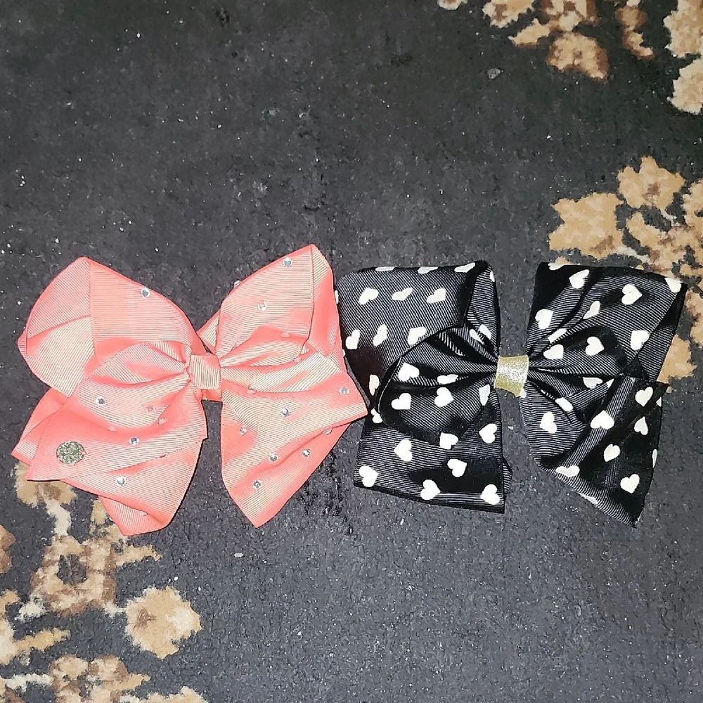 🎀JoJo Siwa Large Decorative Hair Bows – Coral w/rhinestones & Black Heart Print
